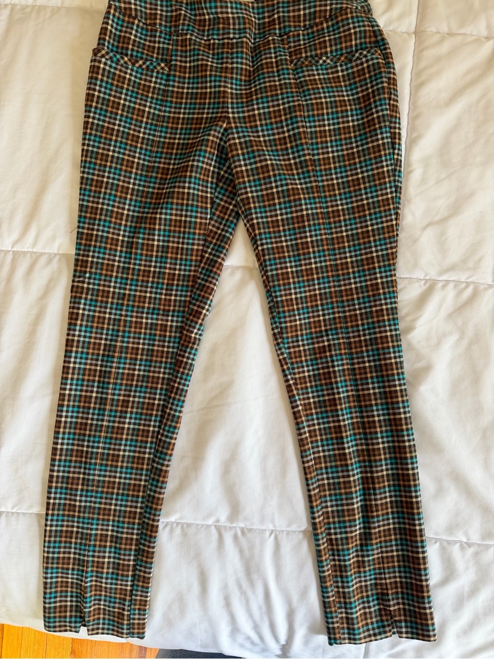 Cato Brown and Teal Plaid Cropped Pants
